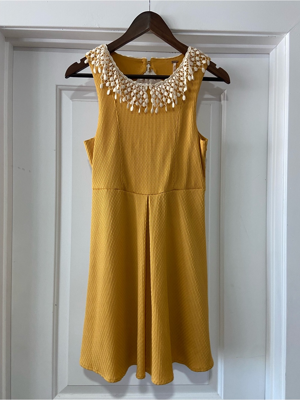 Free People Mustard Yellow Crochet Collar Mini Dress Boho Western - Picture 2 of 7